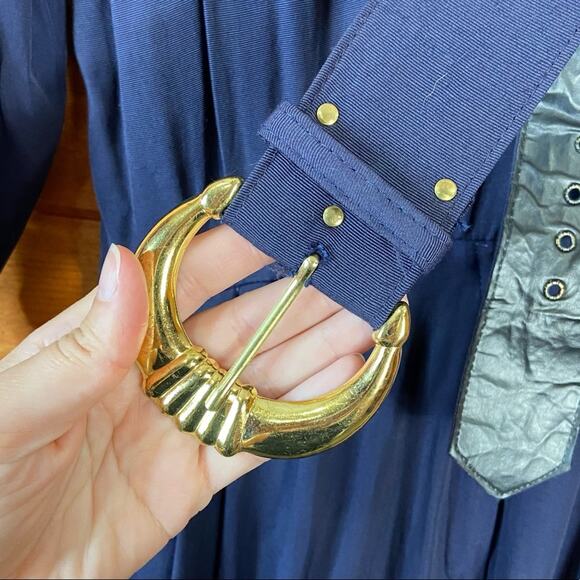 Vintage Union Label Betsey’s Things Medium Navy & Gold Belted Jumpsuit - Picture 9 of 14